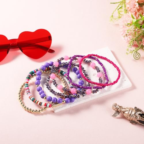 7pcs Bracelets for Stanley Cup, Different Design Bracelet Stack Delicate Beads Charm Bracelet Decoration, Accessories for Tumbler 40oz 30oz & 3in Diameter Cups (Purple)3