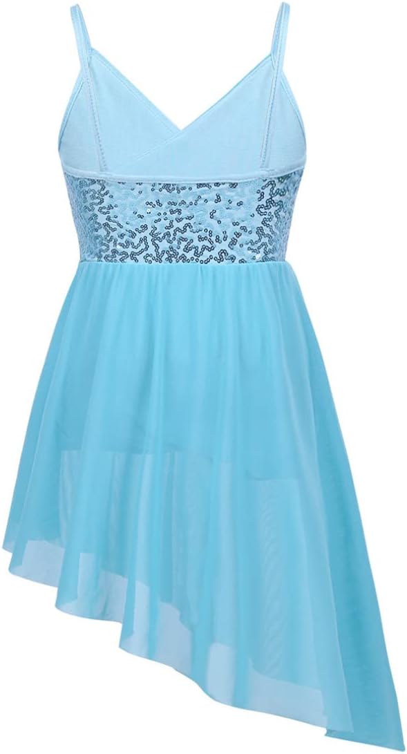 TiaoBug Girls Spaghetti Chiffon Ballet Dance Dress Empire Waist Gymnastics Leotard Overlay Lyrical Ballerina Costume