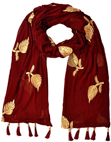 Image of YOUTHQUAKE Women's Golden Patti Work Embroidered Chiffon Dupatta for Womens & Girls With Latkan