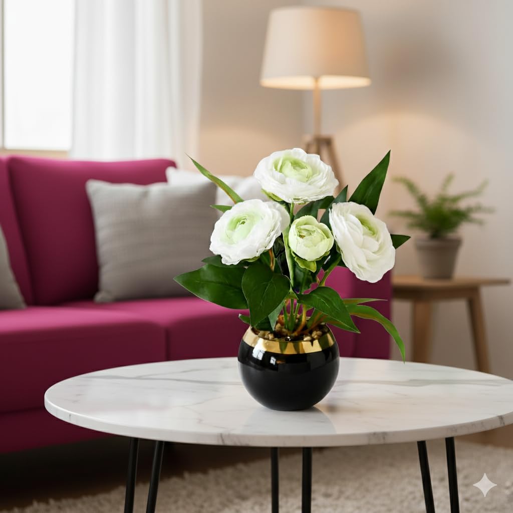 The Better Home White Rose Artificial Plant (24cm) | Artificial Plant for Home Decor | Decorative Items for Home | Pot for Home Decoration | Room Decor Item for Bedroom | Living Room