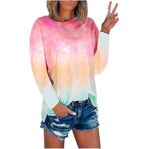 Women Short Sleeve Tops,Comfy Print Round Neck Top Short Sleeve Tie-Dye Tunic Top Shirt Casual Tees Blouse T Shirt