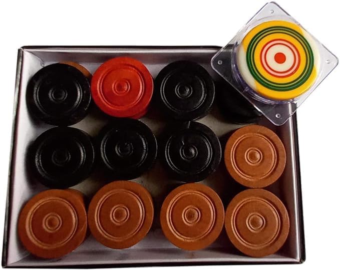 Carrom Board - Monedas de madera de 24 monedas, 1 golpeador utilizado en el torneo internacional Carrom 100% original