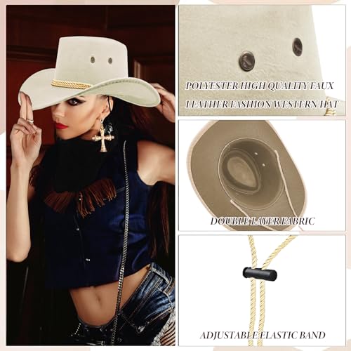 Image of 12Pcs Cowboy Hats and Bandanas,Western Cowboy Hats Bulk,Wide Brim Cowgirl Hats Costume Party for Men Women