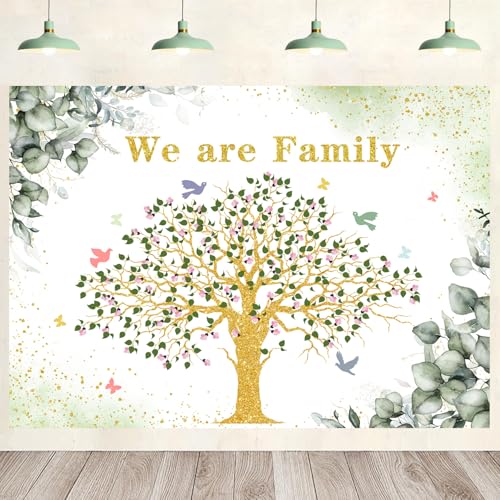 Fondo fotográfico con diseño árbol verde y dorado 240x180cm miniatura 2