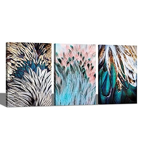 Décoration murale salon moderne triptyque tableau abstrait plume chambre à coucher - 6