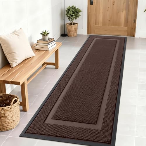 Image of OLANLY Front Door Mat Indoor Outdoor Entrance, Waterproof All-Season, All-Weather Doormat, Sturdy Natural Rubber, Fade Resistant, Low Profile, Easy Clean Patio Porch Entryway Mat, 71x23, Dark Brown
