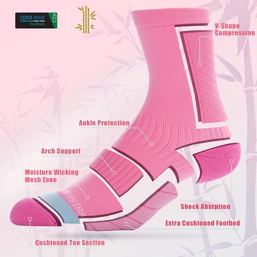 BRISIRA Coolmax Bamboo Viscose Compression Running Crew Socks Women Moisture-Wicking Anti-Blister Cooling Athletic Mid Calf3