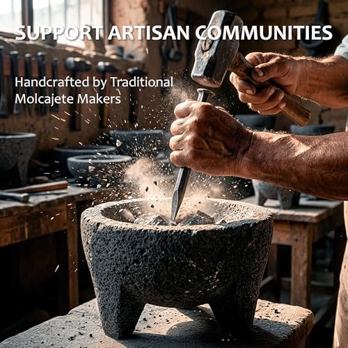 Image of Molcajete 8 in Mexican, Handmade with Natural Volcanic Stone, Artisanal Kitchen Utensil for Grinding with Pores for Crushing, Specially Designed for Grinding Spices, Sauces, and Guacamole