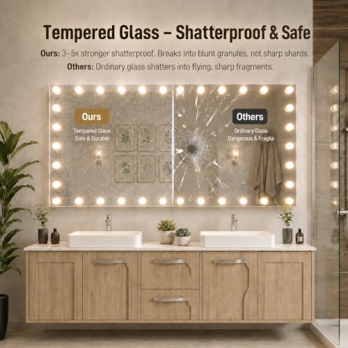 Image of WTTY 84 inchx40 inch Hollywood Vanity Mirror with Lights, Wall-Mounted Makeup Mirror with 3 Color Temperatures, Stepless Dimmable Bulbs, Anti-Fog & Shatter-Proof