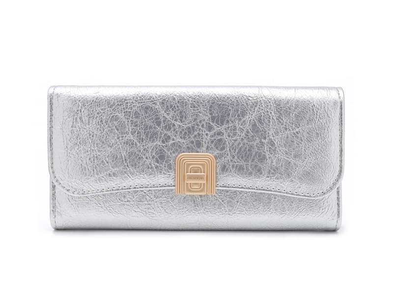 Women's wallet, handheld bag, wrist bag, long wallet, rfid blocking wallet handheld purse，privacyresistant wrist bag, leather wallet, credit card clip strap.Christmas gifts (Long silver)