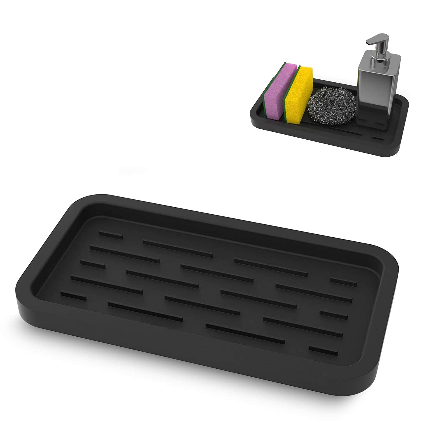 HOME99 Kitchen Sink Organizer | Sponge Holder - Storage Tray for Dish Sponge, Soap Dispenser, Scrubber 9.6"x 4.9" (Black) (B08PXXCXP7) Amazon Price History, Amazon Price Tracker