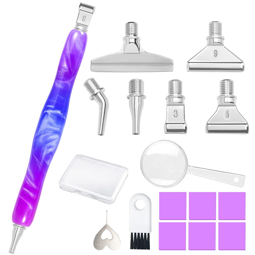 Praise V DoDiamond Painting Art Drill Bead Dot Pick Pen Kit with Screw Stainless Steel Metal Tips Nibs Placers Roller Tool Accessories Ergonomic Stylus for 5D Diamond Paint Nail Art Purple Blue