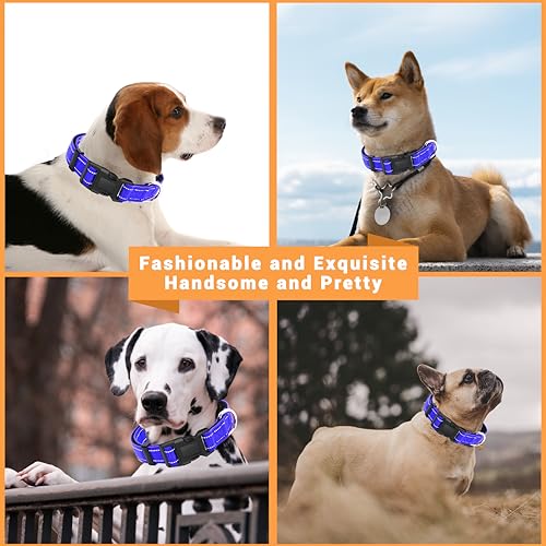 Image of 2 Pieces Reflective Dog Collar with Safety Locking Buckle, Adjustable Soft Breathable Comfortable Nylon Pet Collar for Small, Medium and Large Dogs, 5 Sizes