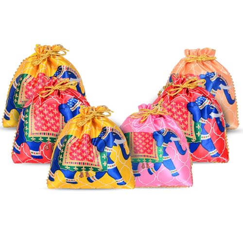 Image of Women Potli Bags | Gifting Potli with Handle & Drawstring | Traditional Shagun Return Gifts Potli for Mehandi, Haldi, Baby Shower, Wedding, Sangeet