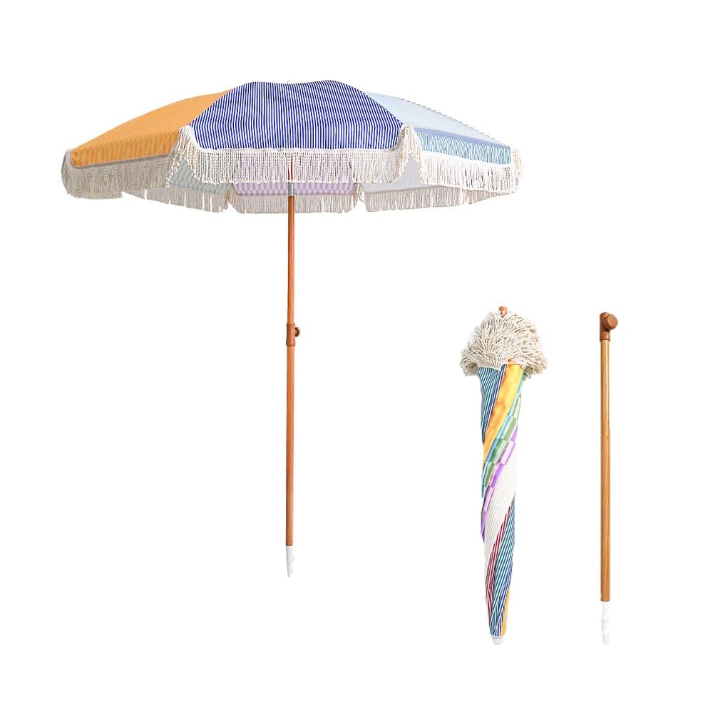 Bohema Parasol plażowy z frędzlami, 1,8 m, 8 żeber, ochrona przed promieniowaniem UV, składany, regulowany, pochylony parasol przeciwsłoneczny z frędzlami, na patio, do ogrodu, na dziedziniec