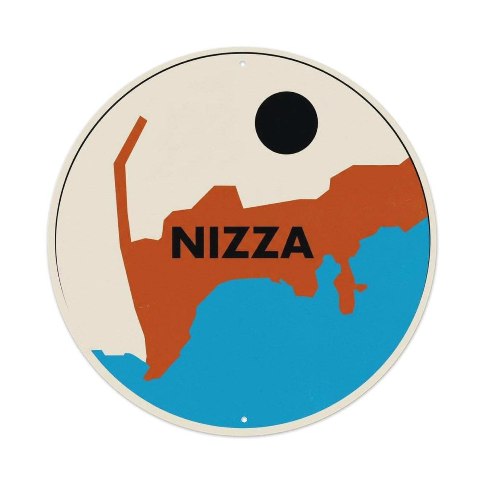 Nizza Minimalist Riviera Map Coast Color Block Travel Metal Tin Sign Plaque Wall Decor for Cafe, Man Cave, Club Bar, Office, Home Garden Round Metal Poster 8x8Inch