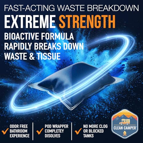 Image of Clean Camper Extreme Strength RV Holding Tank Pods Maximum Odor Control & Fast Waste Breakdown | Bio-Active Enzyme Formula | Sensor Safe, Septic-Safe, & Eco-Friendly | Easy Drop-In Pods