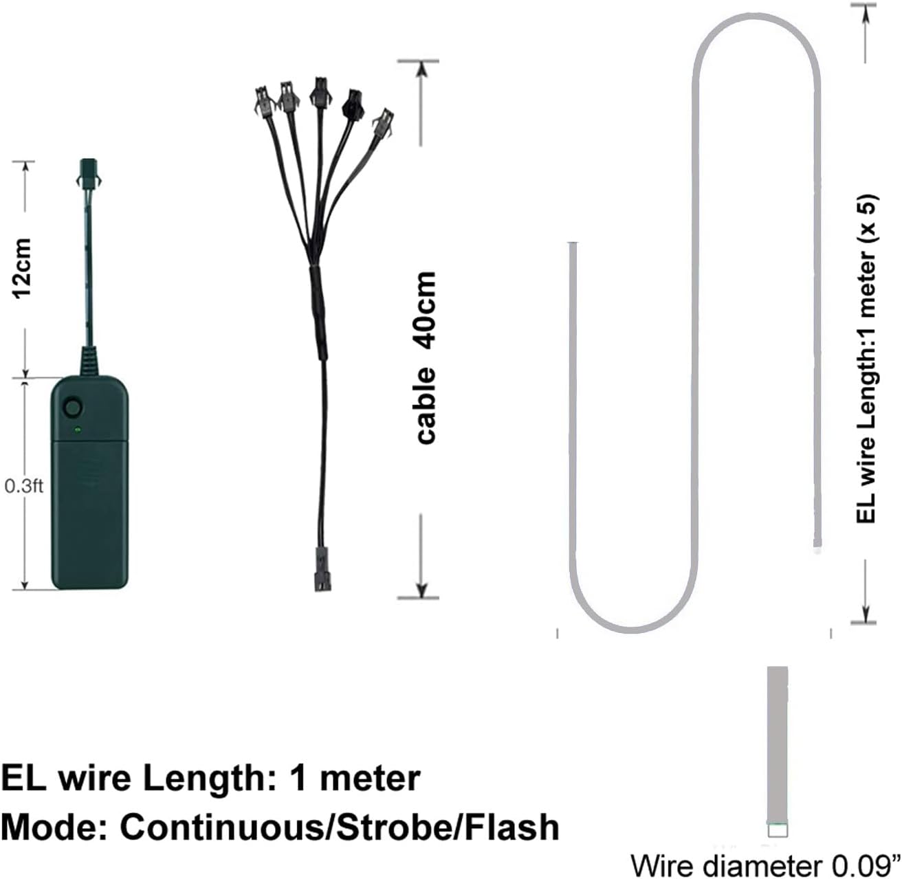 MaxLax EL Wire, Portable Neon Lights 8pack 5 in 1 Meter, Electroluminescent Wire for Birthday Decoration, Christmas Party,DIY Decoration