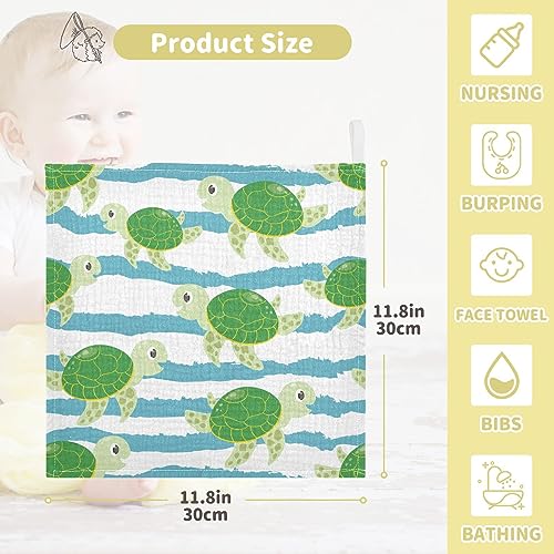 Image of vvfelixl Cute Characters Green Turtles Baby Burp Cloths Baby Muslin Washcloths for Boys Girls Cotton Baby Face Towel for Newborn Infants Soft and Absorbent 11.8 X 11.8 in, 5 Pack
