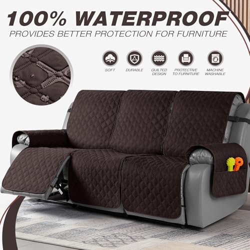 Image of TAOCOCO 100% Waterproof Recliner Covers, Recliner Sofa Covers with Leg Straps, Reversible Recliner Couch Cover for Reclining Chair, Washable Couch Protector for Pets Kids(3 Seater, Chocolate)