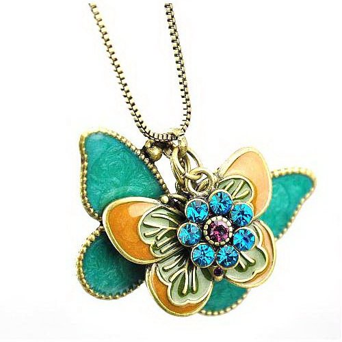 Princess' Dream - Fashion Bling Vintage Retro Necklace Chain Two Butterflies Pendant