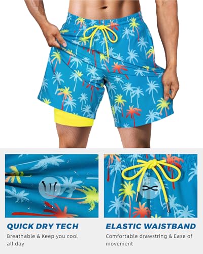 Image of SURF CUZ Mens Swim Trunks with Compression Liner Swim Shorts 7 inch Swimming Trunks Stretch 7 Inch Swim Suits Quick Dry