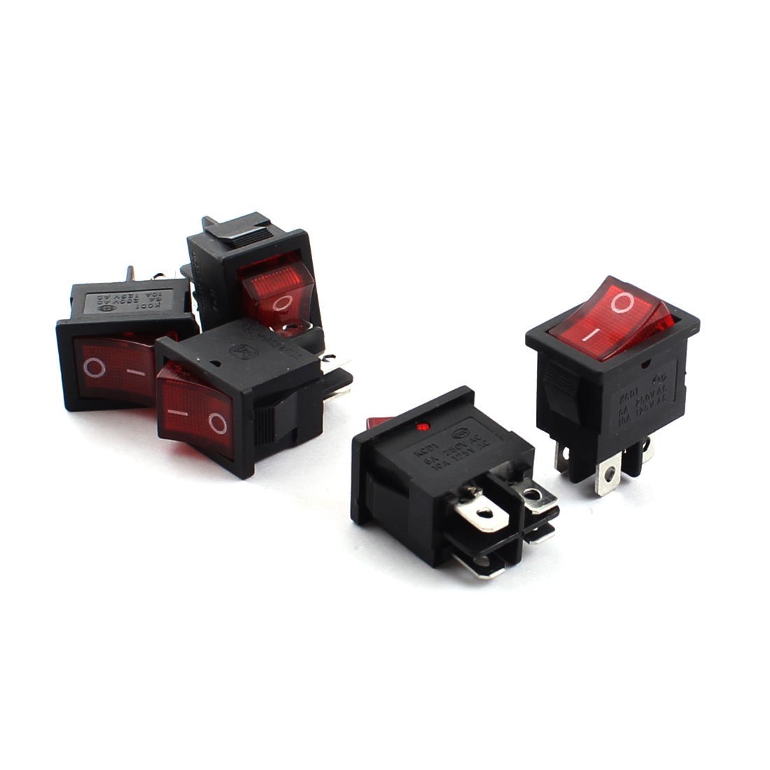 5 Piece, w Red Light5pcs AC 125V/10A 250V/6A Red Indicator Light ON/OFF 2Position 4Pins Snap in Rocker Switches UL Listed-image-33