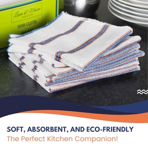 HOMESHOPA Dish Cloths, 8 Pack Cotton Antibacterial Super Absorbent Lint Free, Quick Dry Striped Kitchen Towels, Washing Up Dishcloths, 34 X 34cm - Image 5