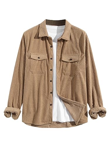 Image of ZAFUL Unisex Plaid Flannel Shirt Jacket Button Down Long Sleeve Pocket Coat Outwear | Mens Fall Clothes Lightweight Long Sleeve Button Down Flap Pocket Jacket Tops for Fall&Winter 2026