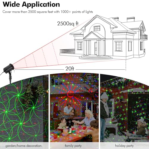 Image of Poeland 8 Patterns Christmas Laser Projector Lights, Outdoor Garden Decorative Lights with Remote Control and Security Lock for Indoor Outdoor Home Garden (Red, Green, Blue)