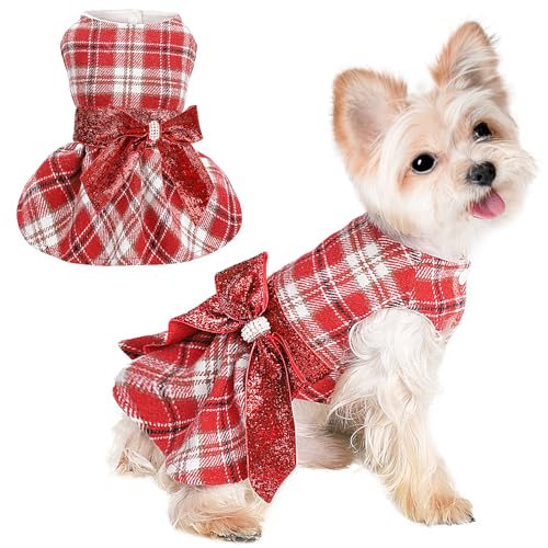 Image of Dog Sweaters Dog Clothes for Small Dogs Boy Girl Fall Puppy Dress Warm Fleece Chihuahua Yorkie Teacup Doggie Sweaters Dresses Doggy Sweater for Small Dogs Girl Cat Outfit (Red, Small)