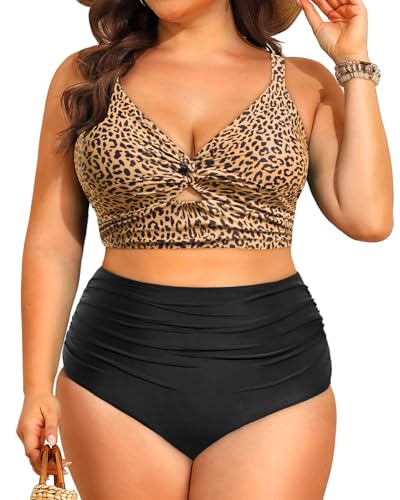 Image of Daci Plus Size Two Piece Swimsuits - Women High Waisted Bikini Tummy Control Bathing Suits Knot Twist Swimwear 2025