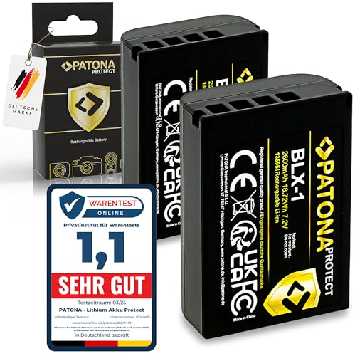 PATONA 2X Protect BLX-1 Batería de Repuesto 2600mAh Compatible con Olympus OM-1 OM-3 OM1 OM3 BLX1 BL-X1 BL X1 BLX 1 con Sensor NTC y Carcasa V1 Resistente al Calor, ignífuga