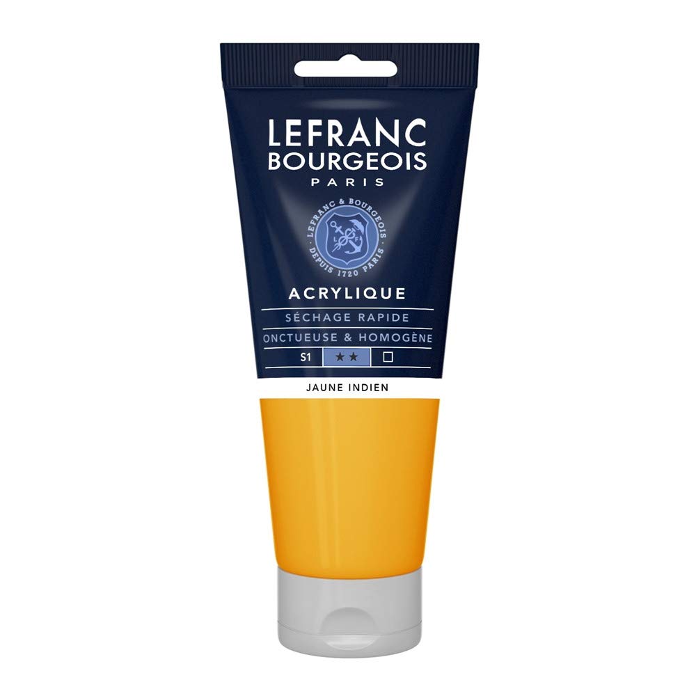 Lefranc & Bourgeois 300372 Fine Aycrl Paint 200 ml Tube, Highly Pigmented, Good Coverage, Creamy, Homogeneous Texture Indian Yellow