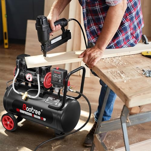 Image of 8 Gallon Ultra Quiet Air Compressor with Two Quick Couplers, 1.5HP MAX 115PSI Oil-Free Air Compressor Steel Tanks, 70dB Air Compressor with Wheels for Spray Painting, Auto Repair, Woodwork Nailing