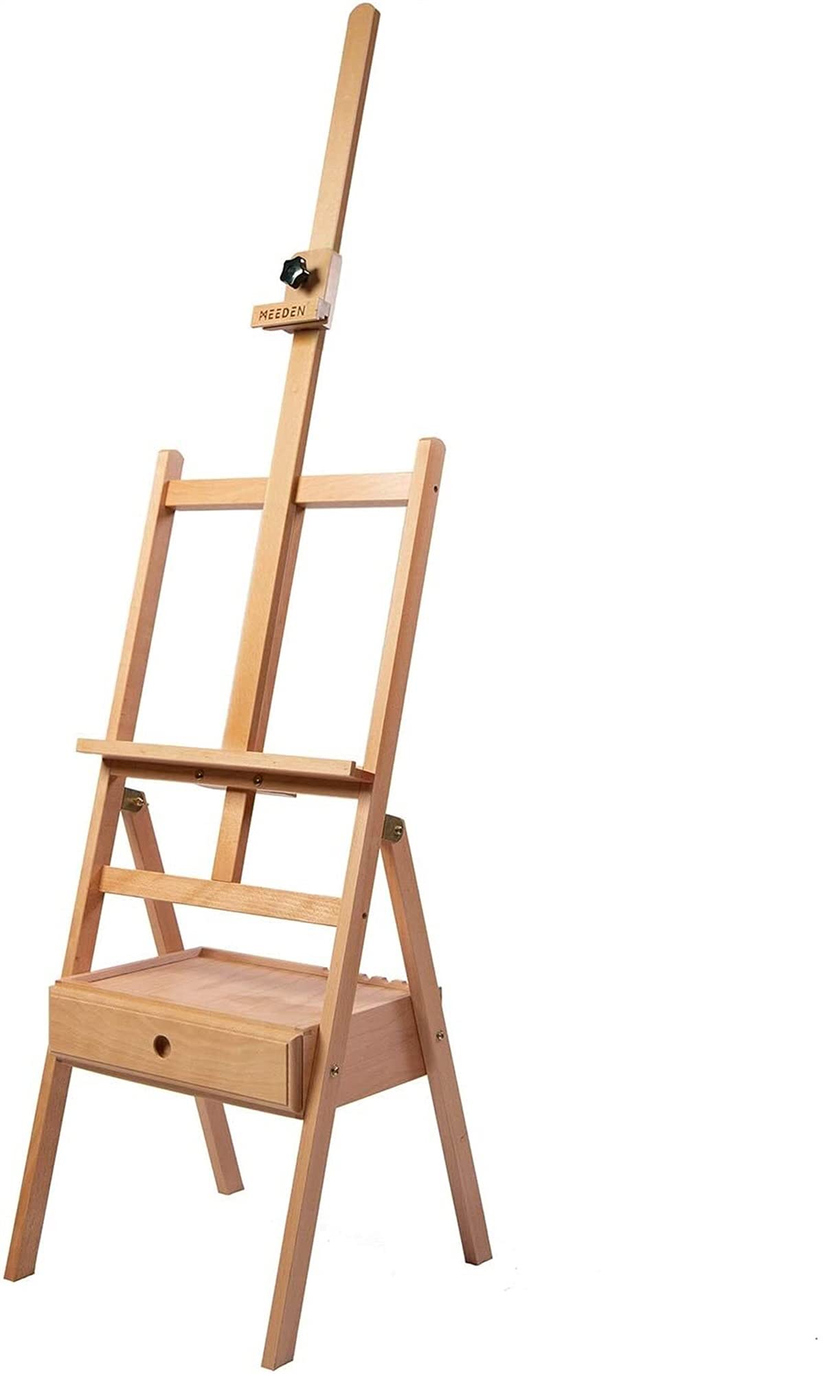 Studio H-Frame-Staffelei mit Kunstversorgungspeicherschublade - einstellbar (60"~ 75") Massive Buchenholz-Staffelständer for Künstler, Studenten und Erwachsene, hält Leinwandkunst bis 35"