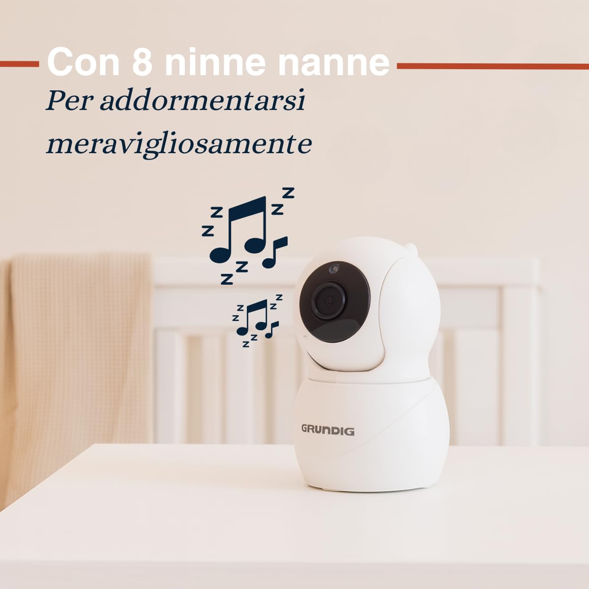 Grundig Baby Monitor con Telecamera - Baby Monitor Video e Audio con Schermo 5 Pollici - Visione Notturna e Audio Bidirezionale - Controllo Temperatura - Zoom Pan Tilt - Bianco