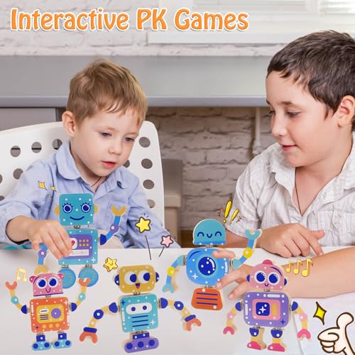 Robots Wooden Snap-Together Building Toys – 28-Piece STEM Montessori Educational Blocks for Toddlers Ages 3–6 | Fine Motor Skills Development | Safe, Durable, Creative Robot Toys Gift for Kids - Image 5