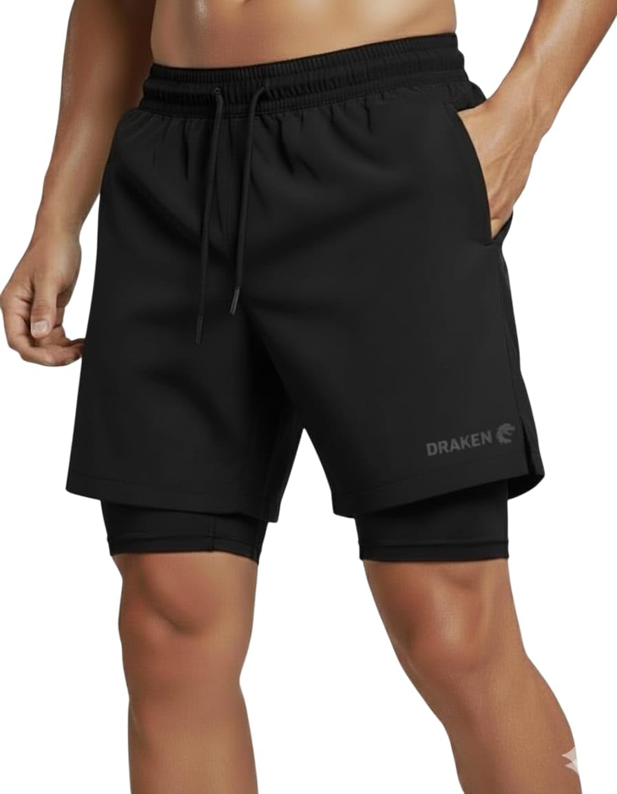 draken 2 in 1 Active Dual Shorts with Inner Tights Layer | Men's Double Layer Short for Running, Gym & Sports-picture-24