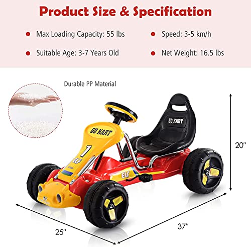 Homgx Pedal Go Kart For Kids, Pedal Powered Ride On Car W/Non-Slip Tires, Toddler Ride On Kart W/3-Level Adjustable Bucket Seat, Outdoor Racing Ride On Toy For Boys & Girls (Red) #TOP5