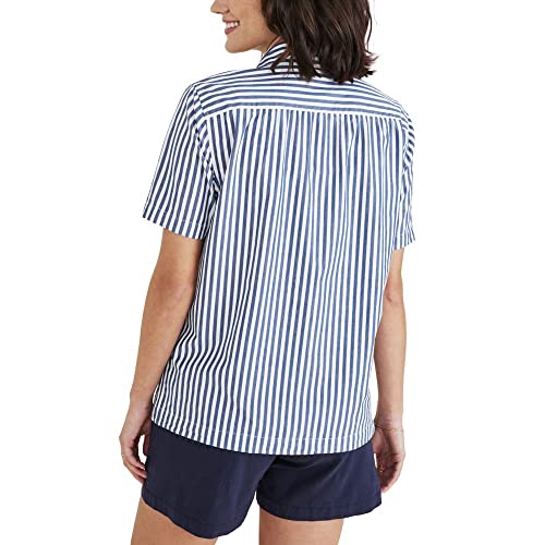 Dockers Women's Regular Fit Short Sleeve Button Down Shirt, (New) Oceanview Blue-Carpinteria Stripe (Poplin), Medium #TOP2