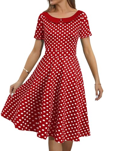 Image of Women's Elegant Vintage Dresses Knee Length Casual Floral Print Work Party Peter Pan Collar A-Line Dress with Pockets 978
