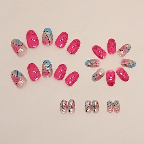 Miniatura 8 de Uñas postizas a presión de color rosa degradado, uñas postizas cuadradas medianas, uñas artificiales brillantes, reutilizables, uñas adhesivas para