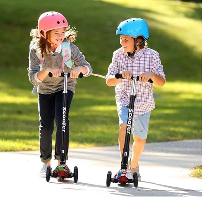 HappyKiddo Kids Scooter Foldable 3 Wheel Adjustable Kick Scooter with LED Light Up Wheels(Colorful)