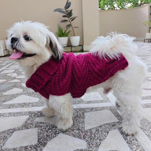 Image of Lulala Dog Sweater for Small Dogs, Warm Dog Christmas Sweater, Winter Dog Sweater, Classic Turtleneck Dog Knitwear (Burgundy, 10 Inch)