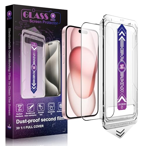 Verre trempé pour iPhone 16 15 14 Pro lot de 2 films de protection d'écran clairs 6,1 pouces