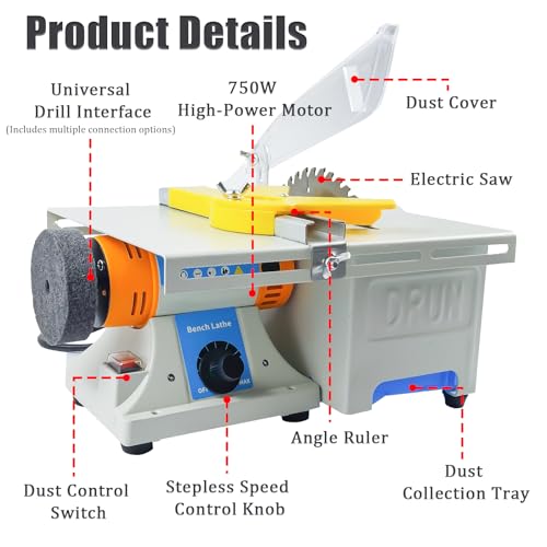 750W Mini Table Saw & Polisher - Adjustable 0-10,000 RPM, Multifunctional Lapidary Saw