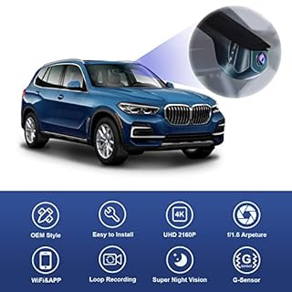 Fitcamx Dashcam Voiture Convient pour BMW 1 2 3 4 5 7 Series X1 X2 X3 X4 X5 X6, châssis F(modèle B), Dashcam 4K WiFi, Accessoires OEM, vidéo UHD 2160P, G-Senseur, WDR, Plug & Play, avec Carte 64 Go
