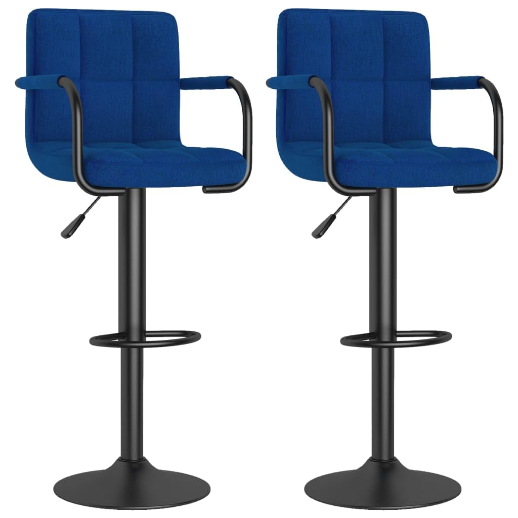 Lot de 2 tabourets de bar en tissu bleu réglables et pivotants