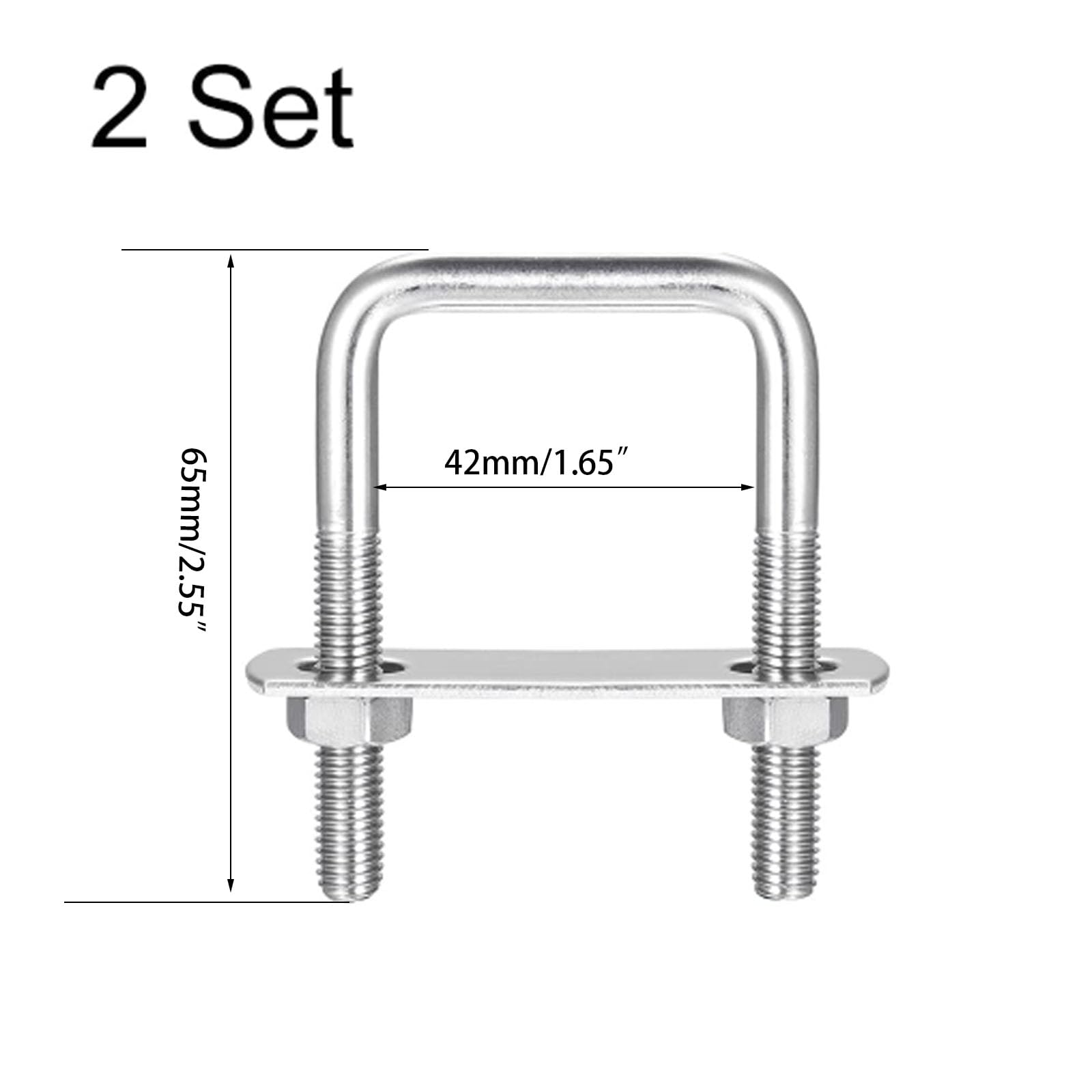 TOP-VIGOR 2 sets M8 Square U-Bolts, 42mm Inner Width 65mm Length 304 Stainless Steel U-Bolts with Nut - Image 2